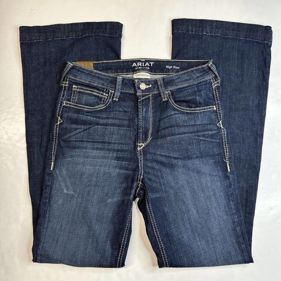 Ariat High Rise Slim Trouser Jeans 29 Denim Dark Blue Bootcut Flared Western - Picture 1 of 12